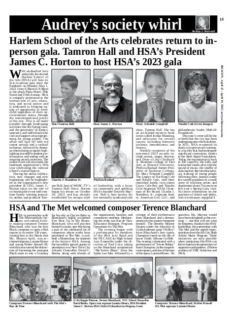 Harlem School of the Arts celebrates return to in-person gala. Tamron Hall and HSA’s President James C. Horton to host HSA’s 2023 gala
