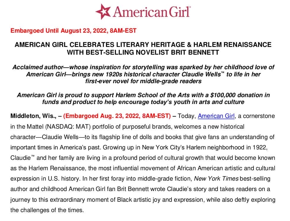 American Girl Celebrates Literary Heritage & Harlem Renaissance With Best-Selling Novelist Brit Bennett